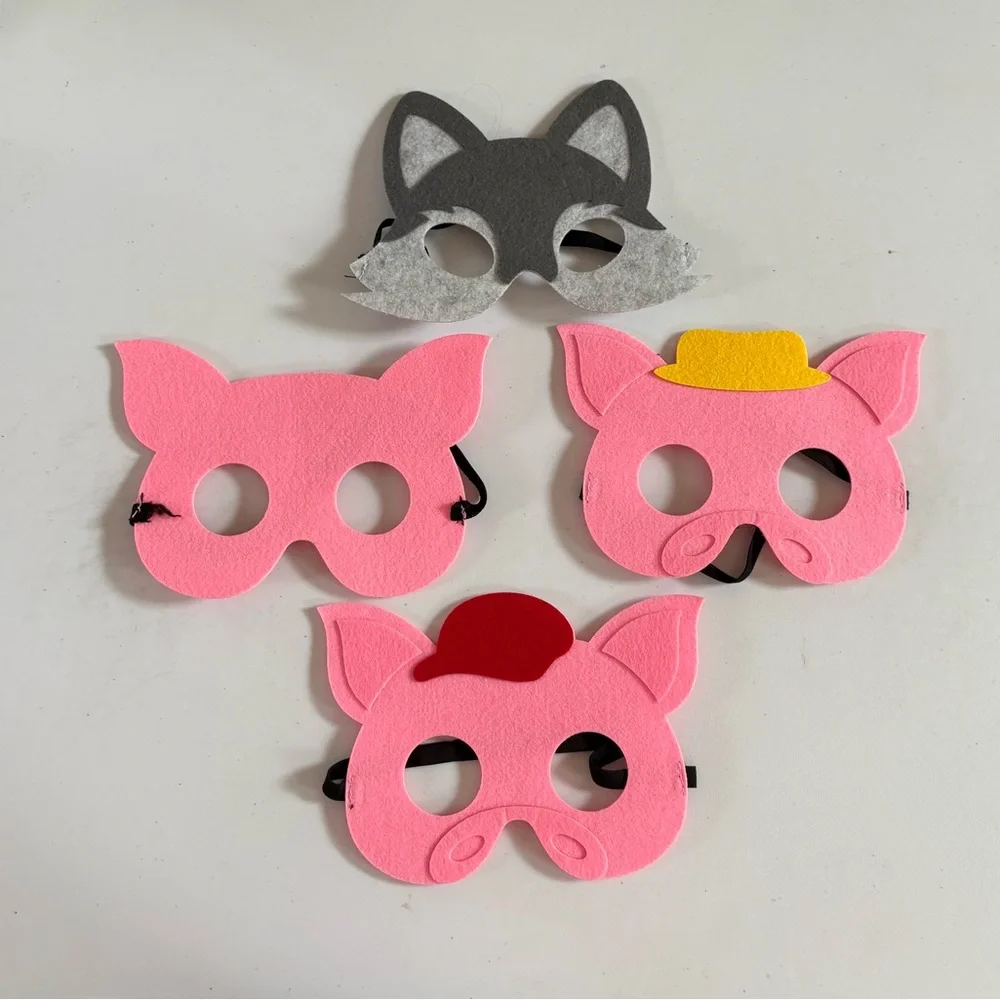 Kids Felt Animal Mask Set - three little pigs and big bad wolf